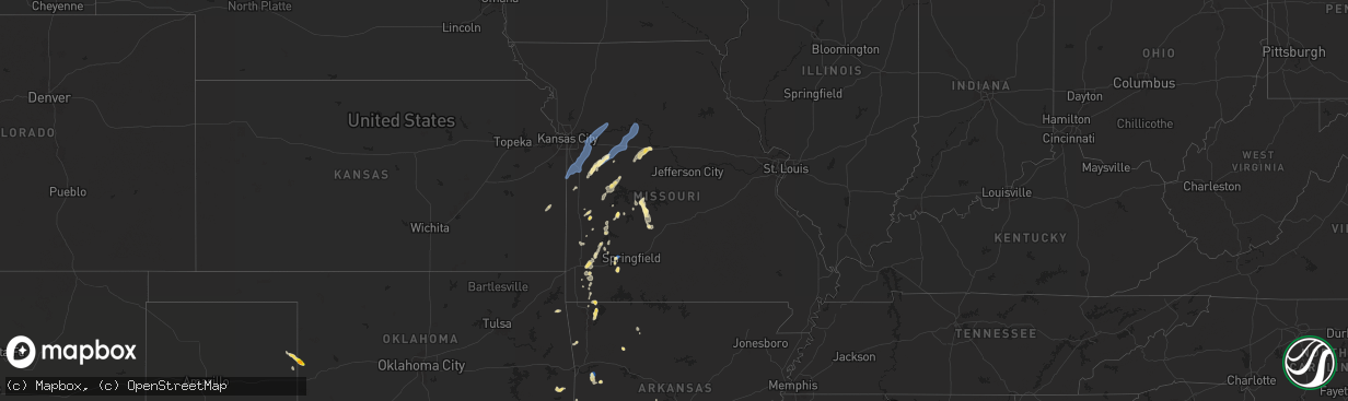 Hail map in Missouri on September 18, 2025
