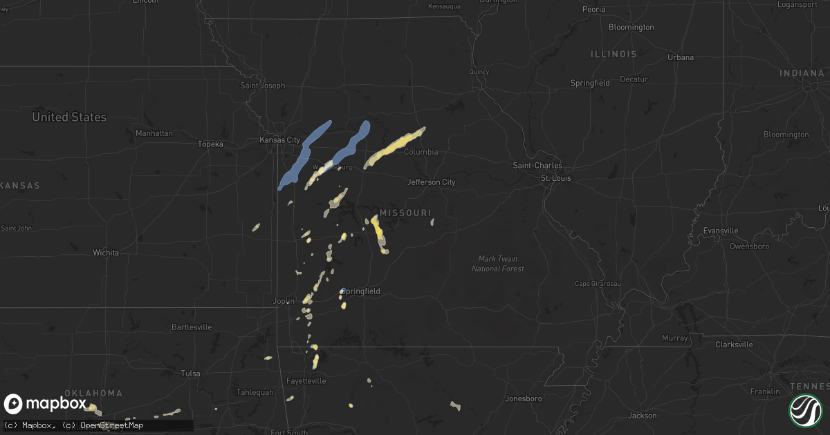 Hail map in Missouri on September 18, 2025