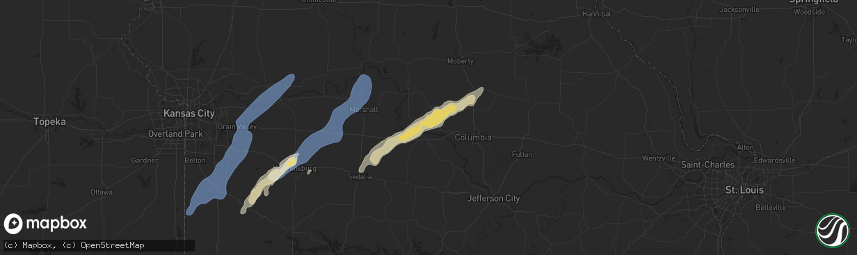 Hail map in New Franklin, MO on September 18, 2025