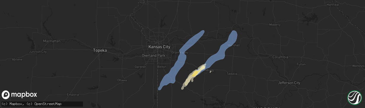 Hail map in Oak Grove, MO on September 18, 2025