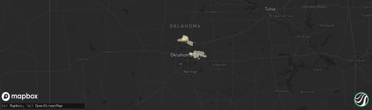 Hail map in Oklahoma City, OK on September 18, 2025