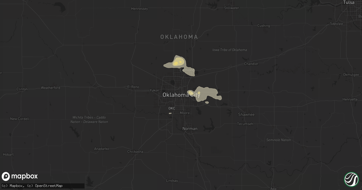 Hail map in Oklahoma City, OK on September 18, 2025