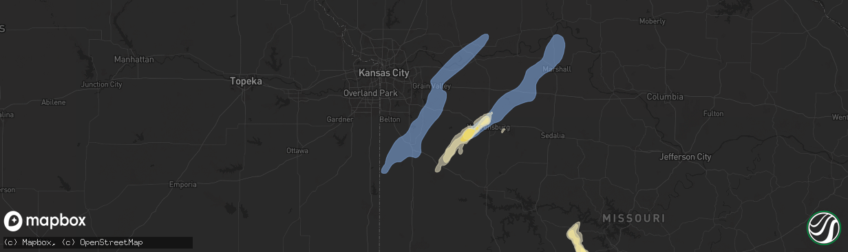 Hail map in Pleasant Hill, MO on September 18, 2025