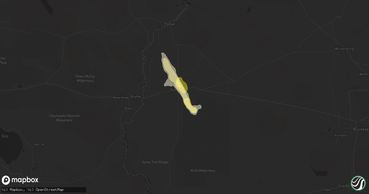 Hail map in Quartzsite, AZ on September 18, 2025