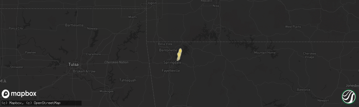 Hail map in Rogers, AR on September 18, 2025