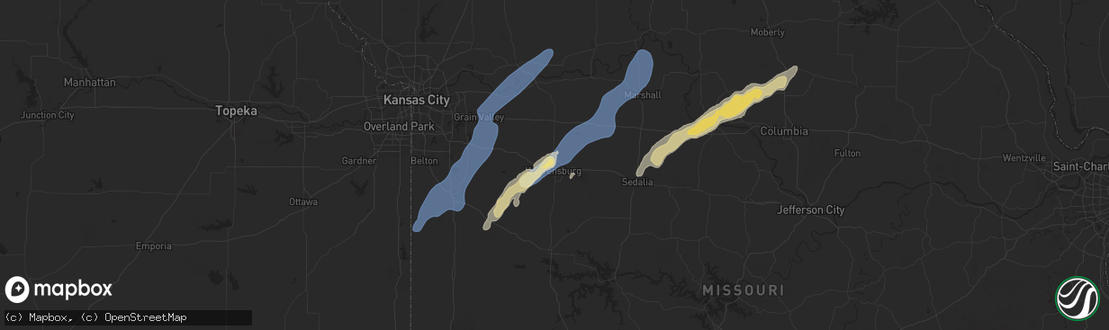 Hail map in Warrensburg, MO on September 18, 2025
