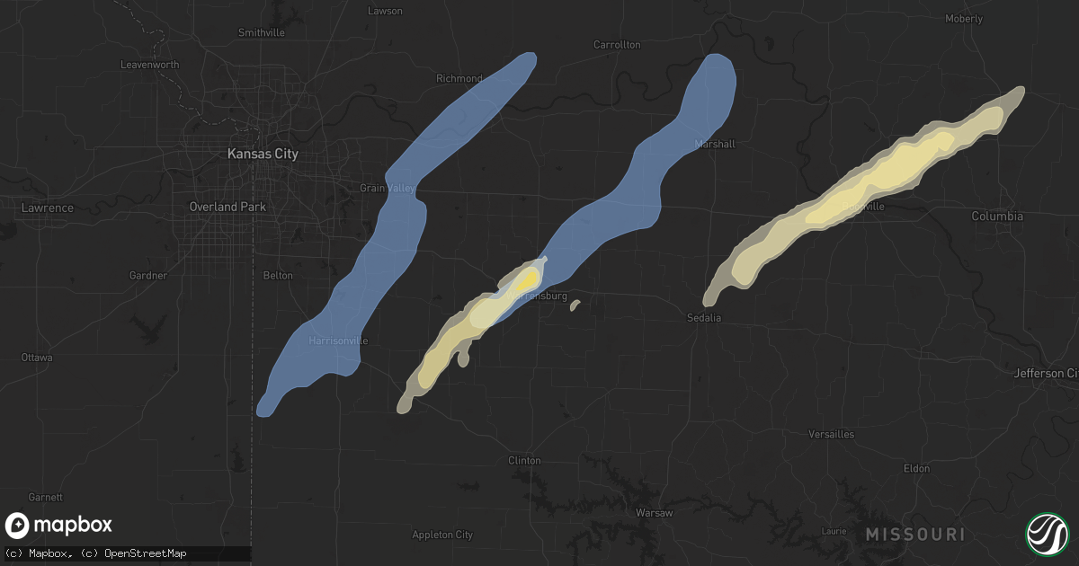Hail map in Warrensburg, MO on September 18, 2025