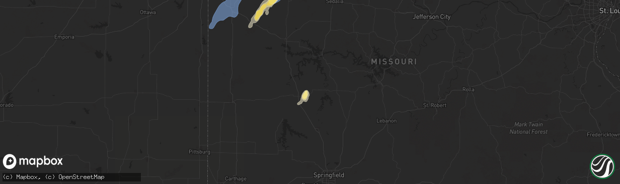 Hail map in Weaubleau, MO on September 18, 2025
