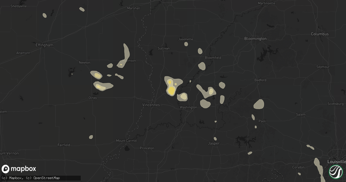 Hail map in Bicknell, IN on September 18, 2026