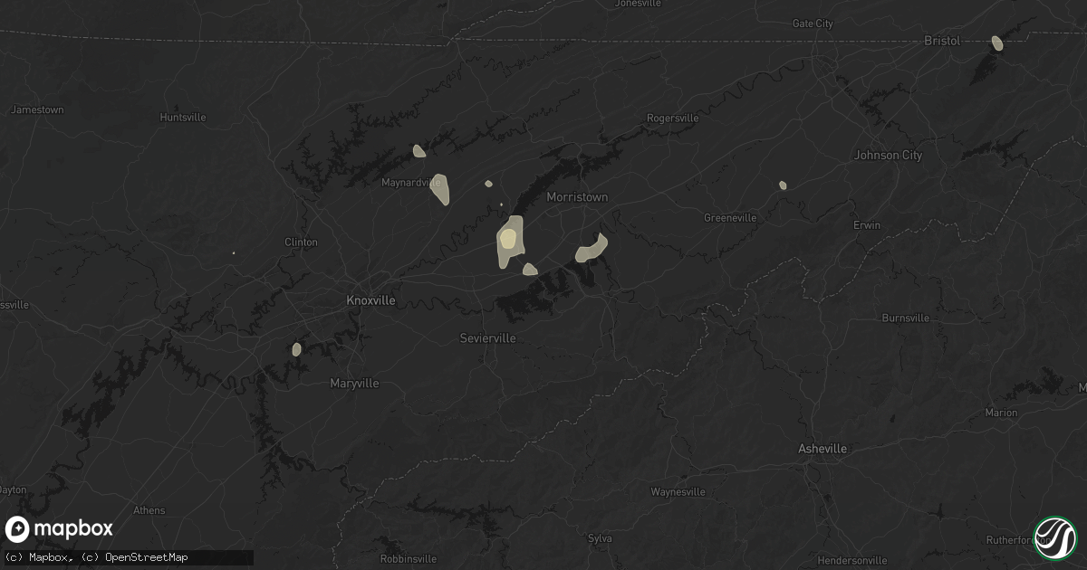 Hail map in Dandridge, TN on September 18, 2026