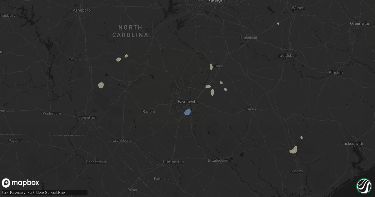 Hail map in Fayetteville, NC on September 18, 2026