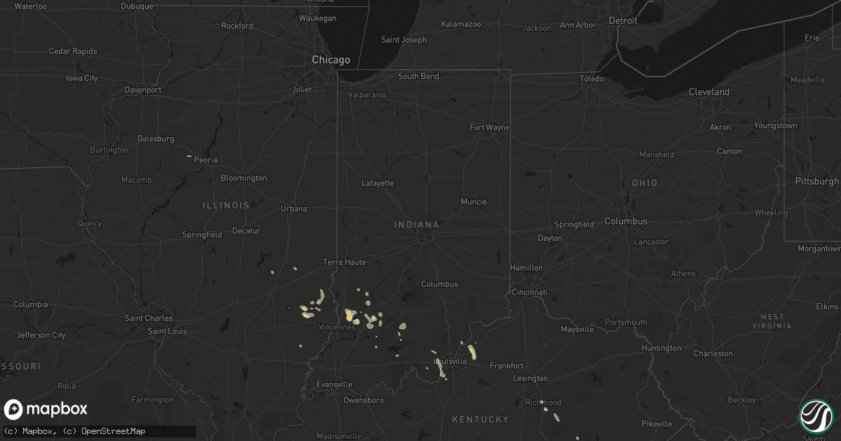 Hail map in Indiana on September 18, 2026