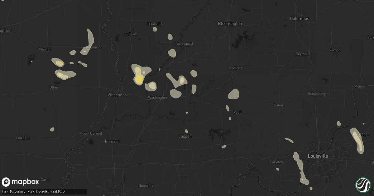 Hail map in Loogootee, IN on September 18, 2026