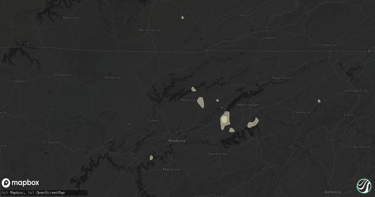 Hail map in Maynardville, TN on September 18, 2026