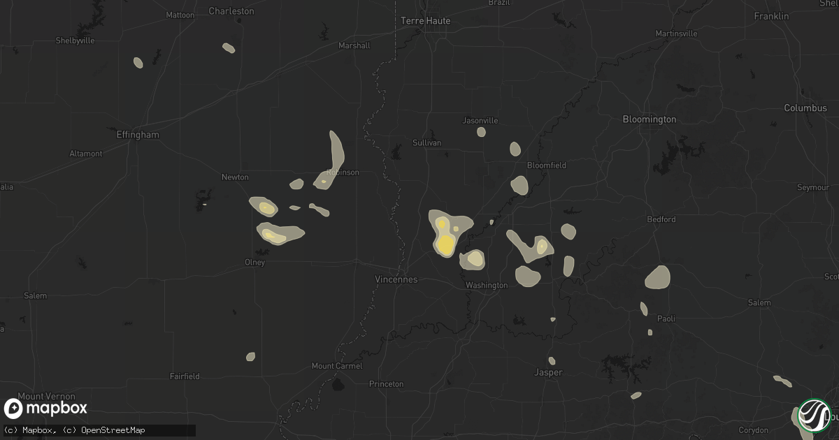 Hail map in Oaktown, IN on September 18, 2026