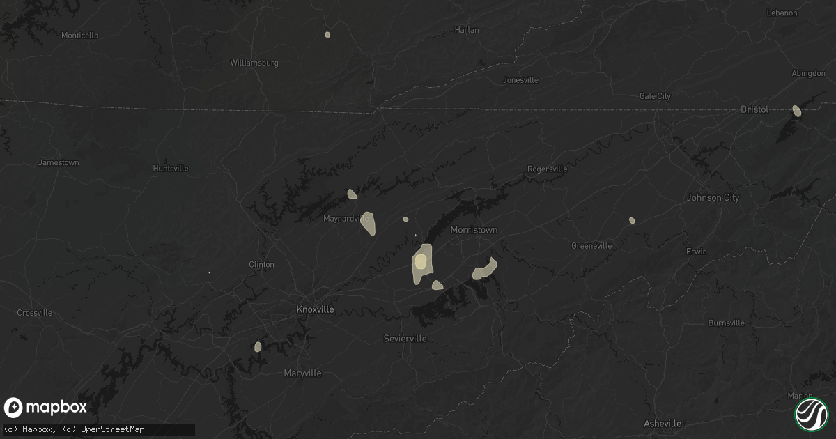 Hail map in Rutledge, TN on September 18, 2026