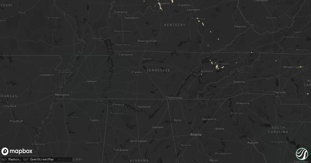 Hail map in Tennessee on September 18, 2026