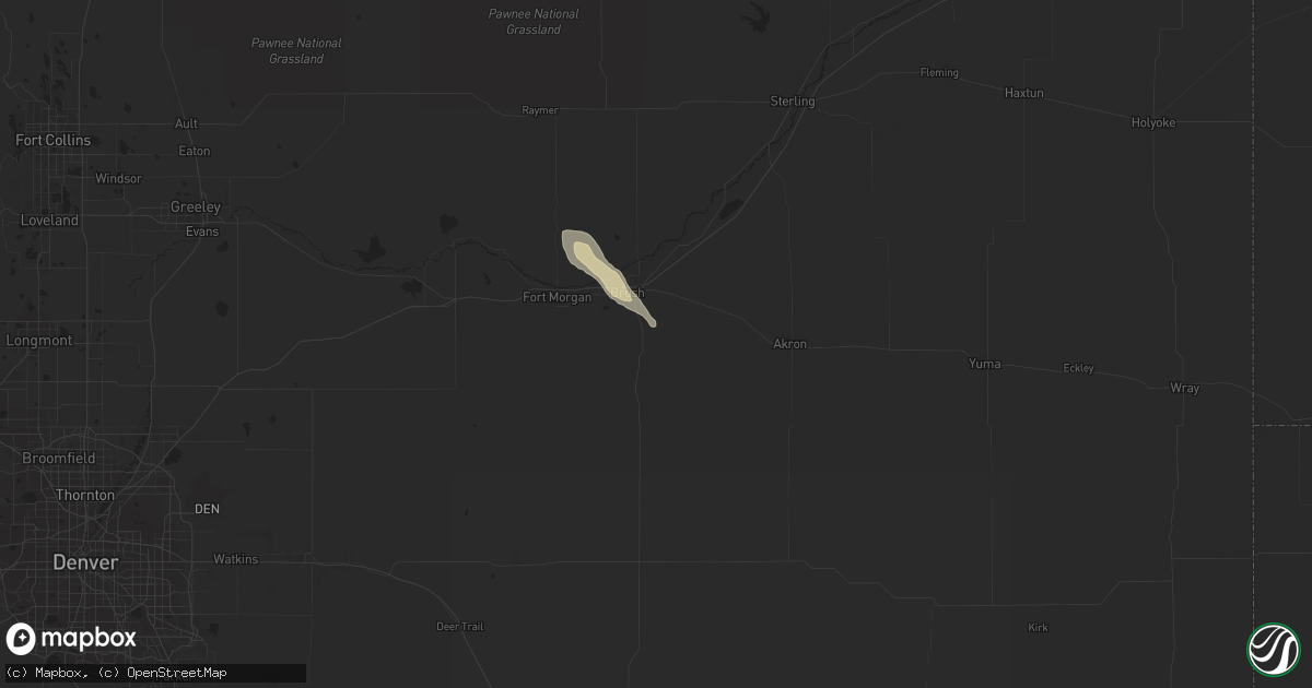 Hail map in Brush, CO on September 19, 2014