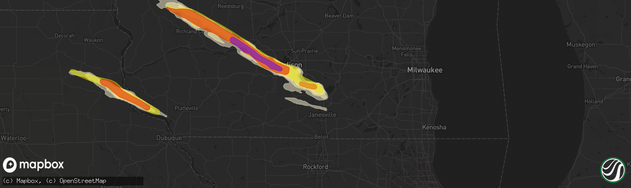 Hail map in Edgerton, WI on September 19, 2016