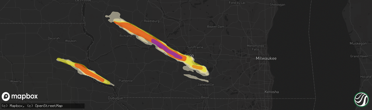 Hail map in Madison, WI on September 19, 2016