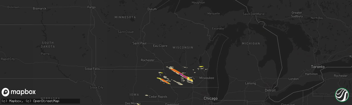 Hail map in Wisconsin on September 19, 2016