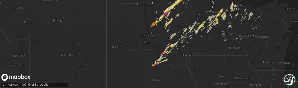 Hail map in South Dakota on September 19, 2017