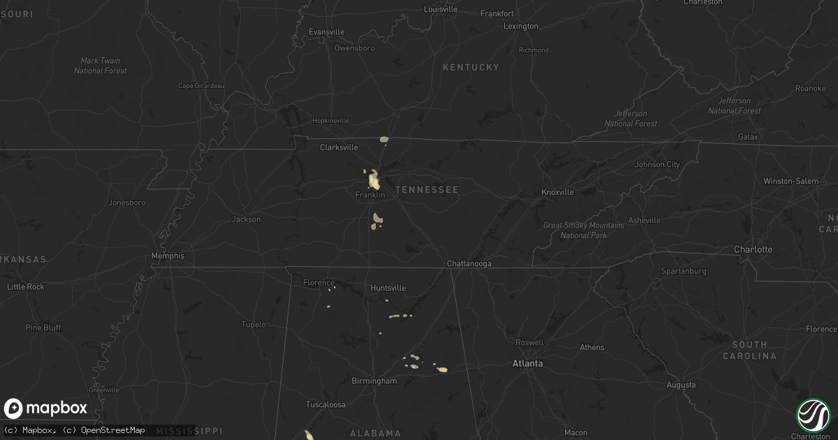 Hail map in Tennessee on September 19, 2017