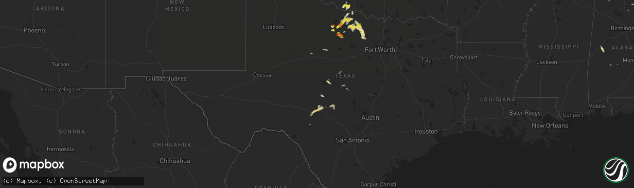 Hail map in Texas on September 19, 2017