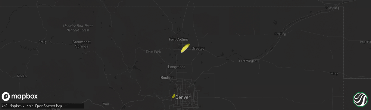 Hail map in Johnstown, CO on September 19, 2018