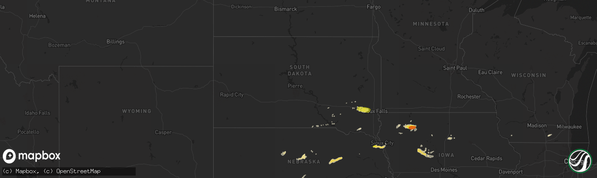 Hail map in South Dakota on September 19, 2018