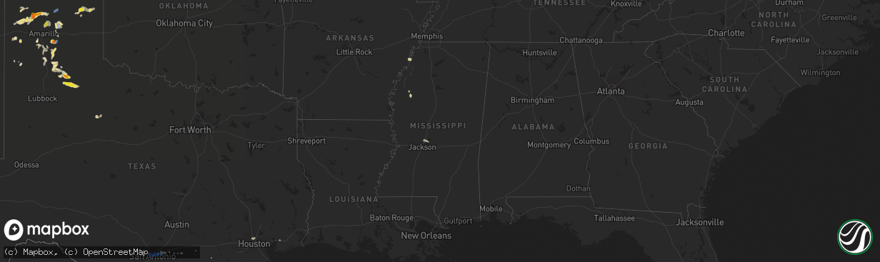 Hail map in Mississippi on September 19, 2019