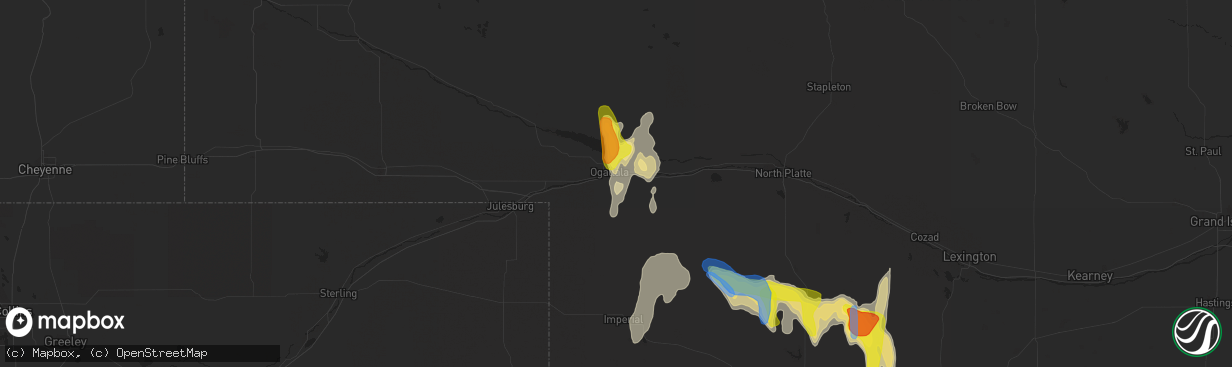 Hail map in Ogallala, NE on September 19, 2019