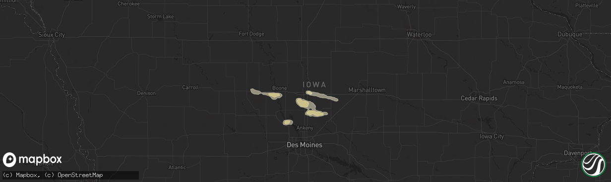 Hail map in Ames, IA on September 19, 2023