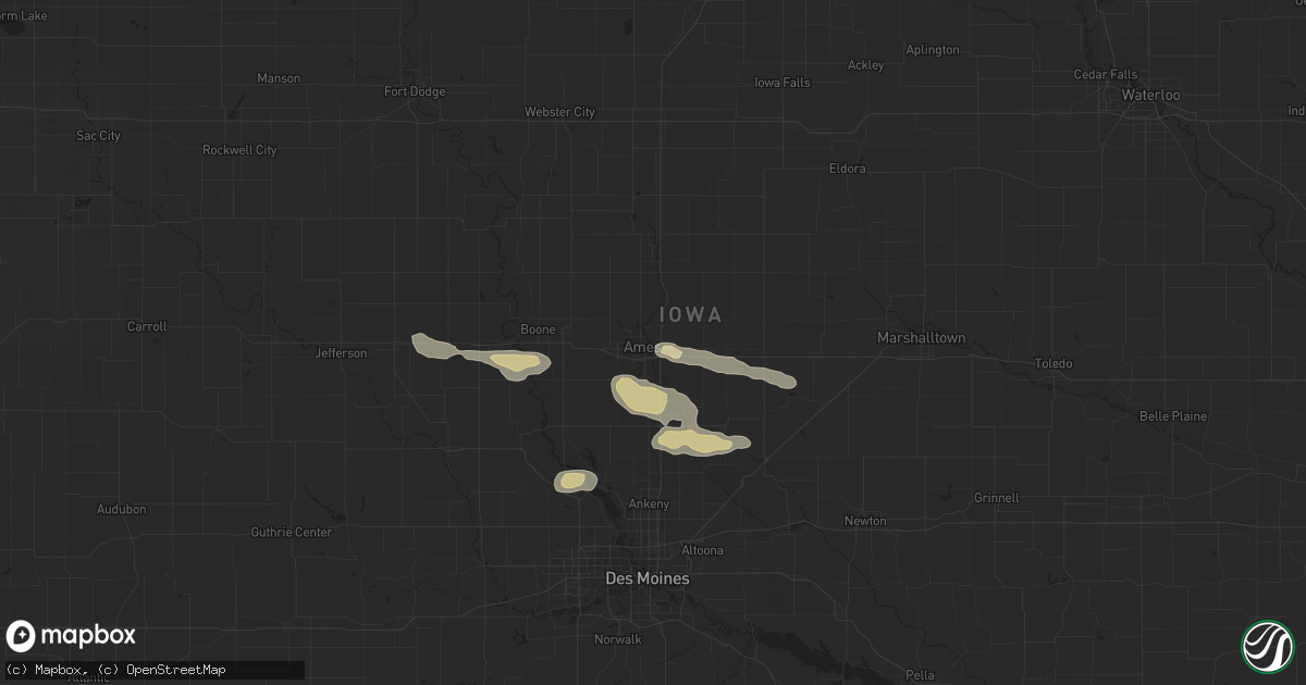Hail map in Ames, IA on September 19, 2023