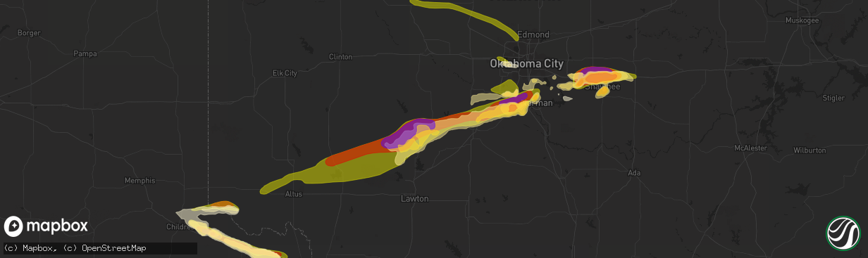 Hail map in Anadarko, OK on September 19, 2023