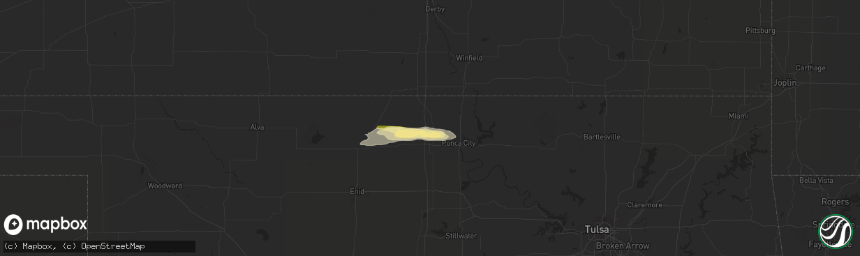 Hail map in Blackwell, OK on September 19, 2023