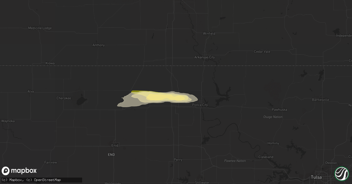 Hail map in Blackwell, OK on September 19, 2023