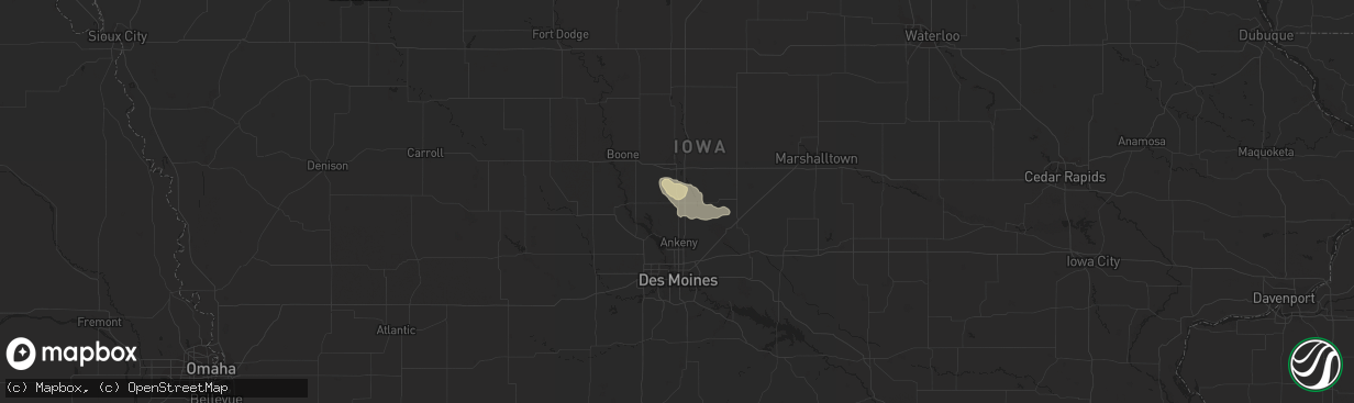 Hail map in Huxley, IA on September 19, 2023