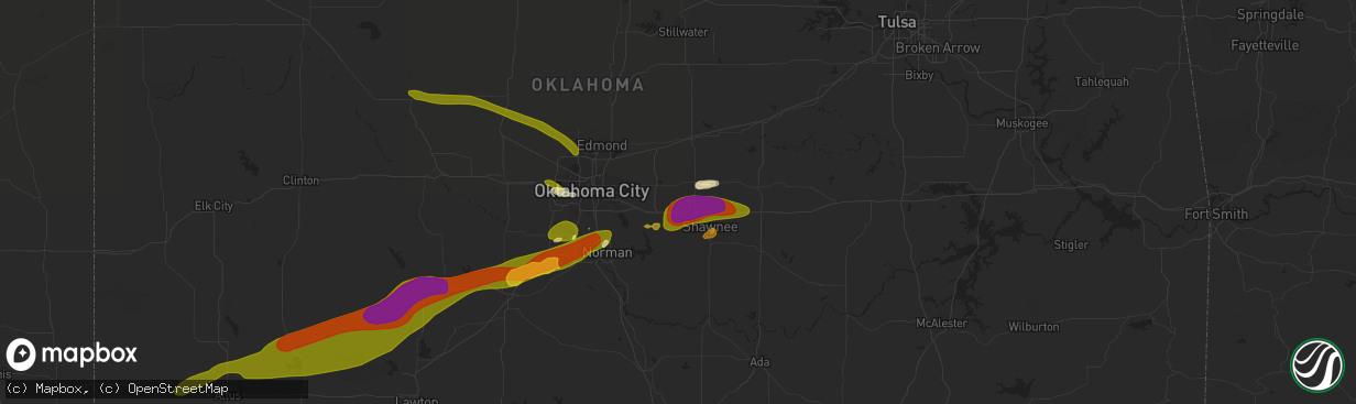 Hail map in Mcloud, OK on September 19, 2023