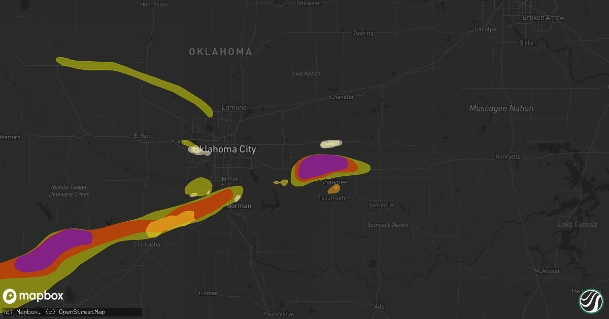 Hail map in Mcloud, OK on September 19, 2023