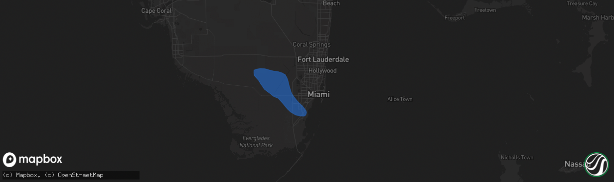 Hail map in Miami, FL on September 19, 2023