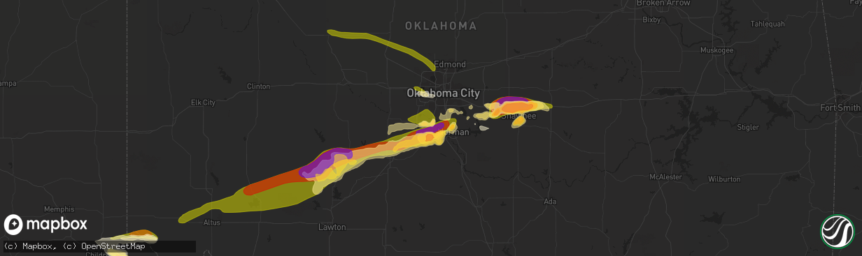 Hail map in Newcastle, OK on September 19, 2023