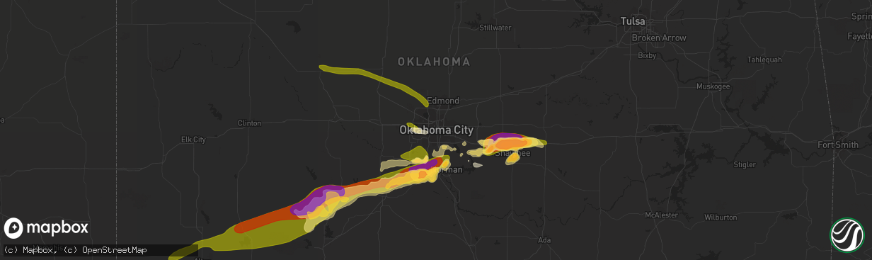 Hail map in Oklahoma City, OK on September 19, 2023