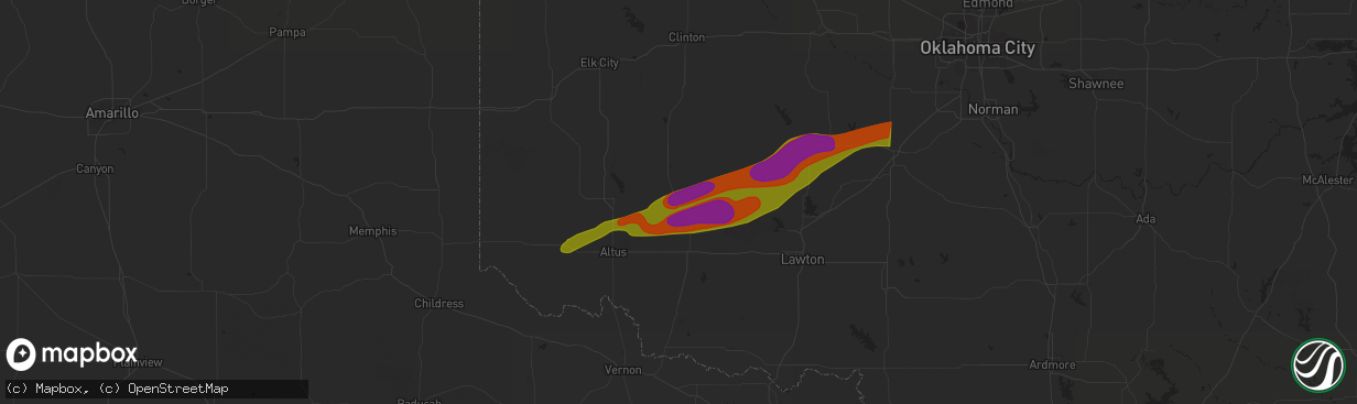 Hail map in Roosevelt, OK on September 19, 2023