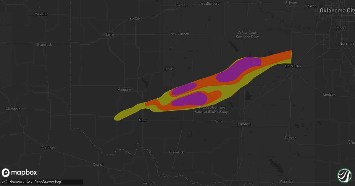 Hail map in Roosevelt, OK on September 19, 2023