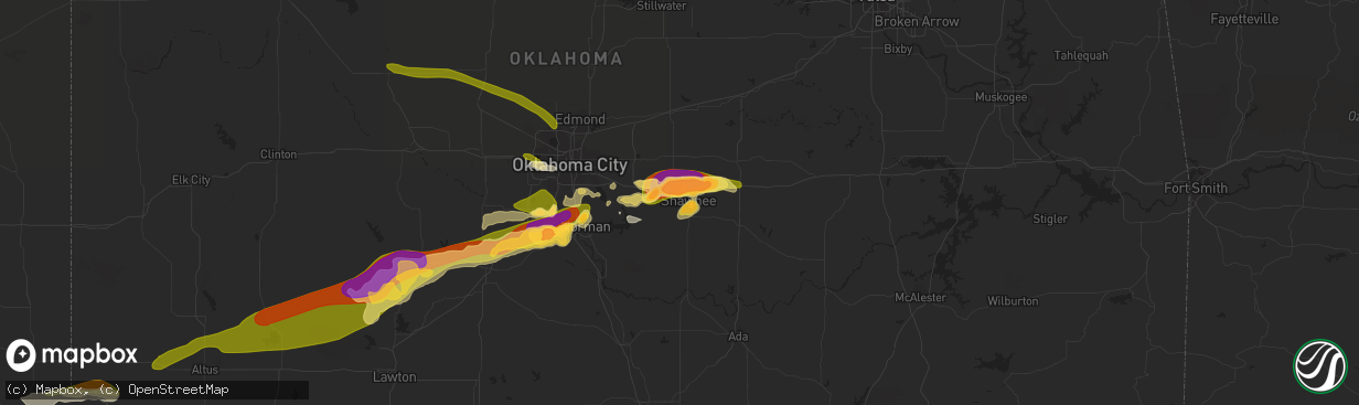 Hail map in Shawnee, OK on September 19, 2023