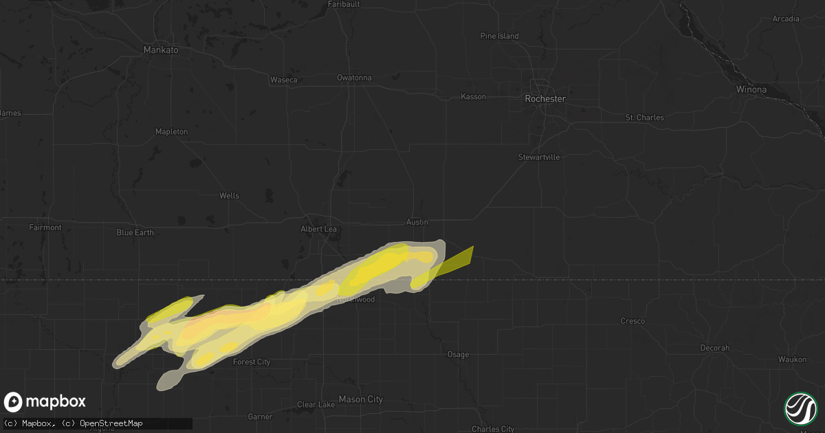 Hail map in Austin, MN on September 19, 2024