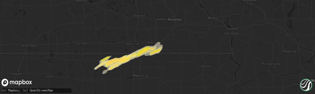 Hail map in Rose Creek, MN on September 19, 2024