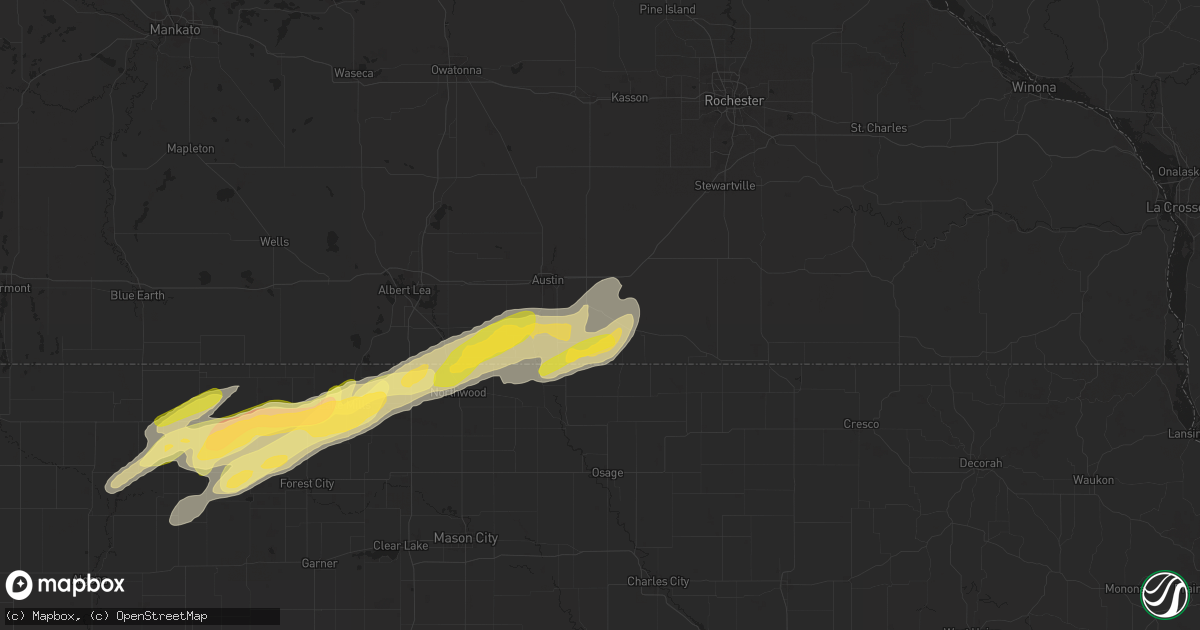 Hail map in Rose Creek, MN on September 19, 2024