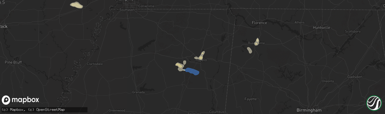Hail map in Belden, MS on September 19, 2025